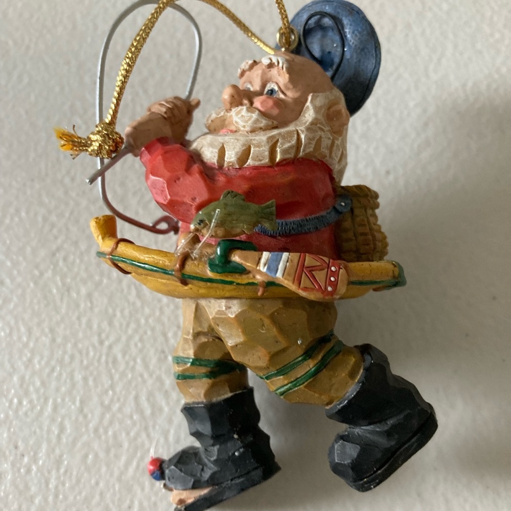 Santa Claus Fishing Ganz Christmas Tree Ornament About 4” Tall Collectible
